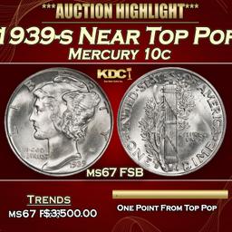 1939-s Mercury Dime Near Top Pop 10c ms67 FSB SEGS