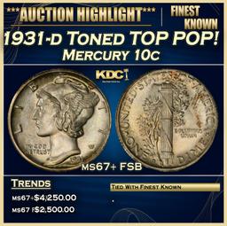 1931-d Mercury Dime Toned TOP POP! 10c ms67+ FSB SEGS