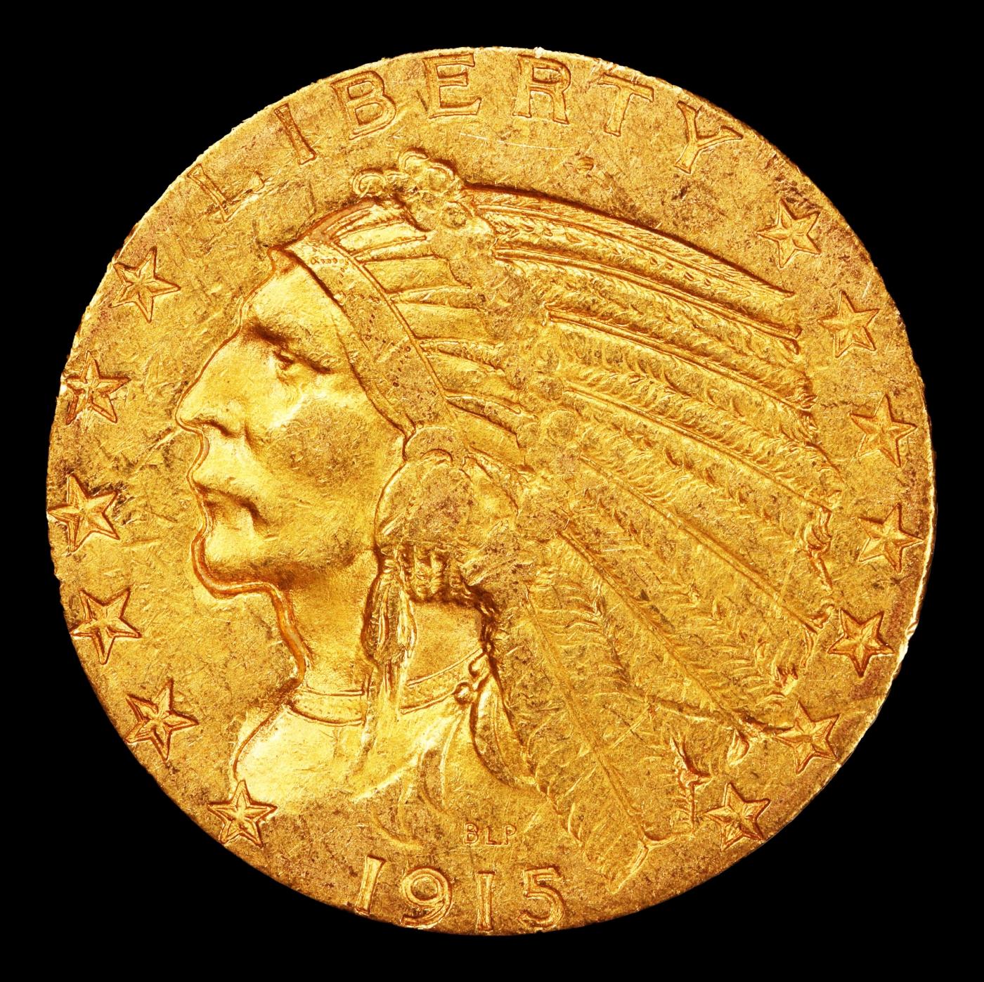 1915-s Gold Indian Half Eagle $5 ms62+ USCG