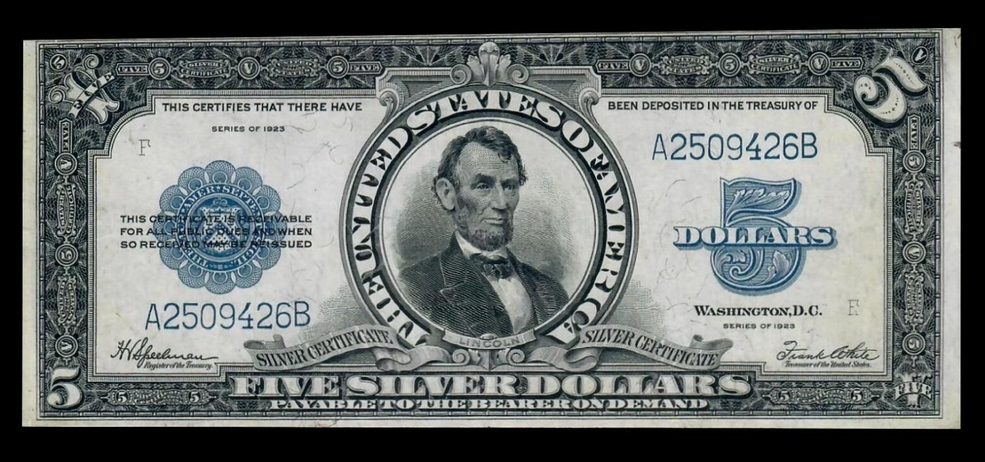 1923 $5 Large Size Silver Certificate "Porthole Note" Grades Select AU Signatures Speelman/White