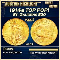 1914-s Gold St. Gaudens Double Eagle TOP POP! $20 ms67 SEGS