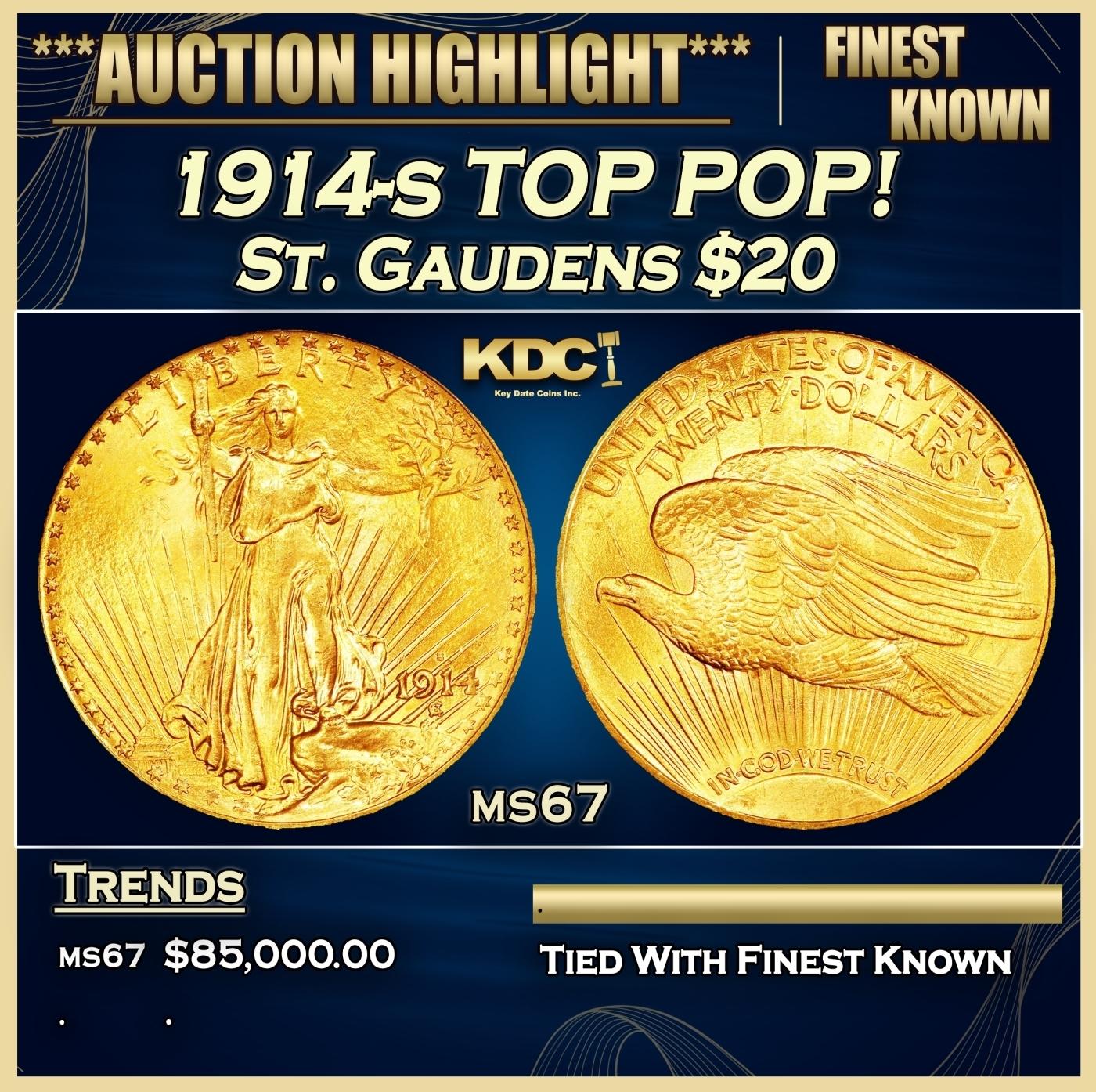 1914-s Gold St. Gaudens Double Eagle TOP POP! $20 ms67 SEGS