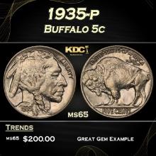 1935-p Buffalo Nickel 5c Grades ms65
