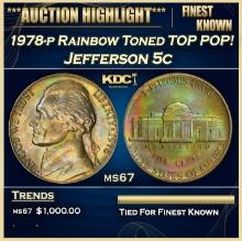 1978-p Jefferson Nickel Rainbow Toned TOP POP! 5c ms67 SEGS