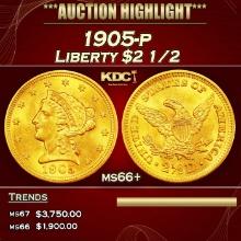 1905-p Gold Liberty Quarter Eagle $2 1/2 ms66+ SEGS