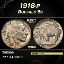 1918-p Buffalo Nickel 5c Grades ms63