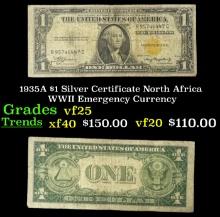 1935A $1 Silver Certificate North Africa WWII Emergency Currency Grades vf+