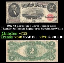 1917 $2 Large Size Legal Tender Note Thomas Jefferson Grades vf+ Signatures Speelman/White