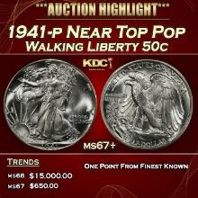 1941-p Walking Liberty Half Dollar Near Top Pop 50c ms67+ SEGS