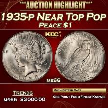 1935-p Peace Dollar Near Top Pop $1 ms66 SEGS