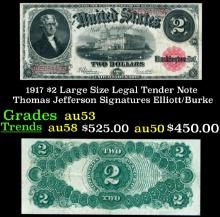 1917 $2 Large Size Legal Tender Note Thomas Jefferson Grades Select AU Signatures Elliott/Burke