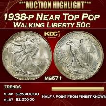 1938-p Walking Liberty Half Dollar Near Top Pop 50c ms67+ SEGS