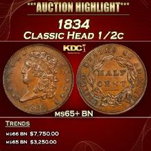 1834 Classic Head half cent 1/2c ms65+ BN SEGS
