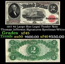 1917 $2 Large Size Legal Tender Note Thomas Jefferson Grades xf+ Signatures Speelman/White