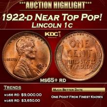 1922-d Lincoln Cent Near Top Pop! 1c ms65+ rd SEGS