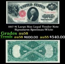 1917 $1 Large Size Legal Tender Note Grades Choice AU/BU Slider Signatures Speelman/White