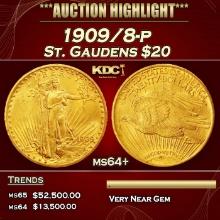 1909/8-p Gold St. Gaudens Double Eagle $20 ms64+ SEGS