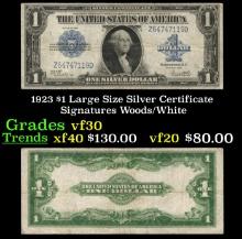 1923 $1 large size Silver Certificate Grades vf++ Signatures Woods/White