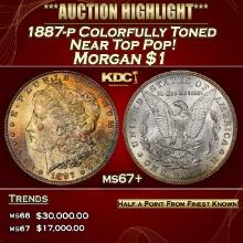1887-p Morgan Dollar Colorfully Toned Near Top Pop! $1 ms67+ SEGS