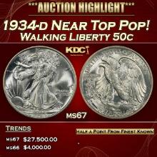 1934-d Walking Liberty Half Dollar Near Top Pop! 50c ms67 SEGS