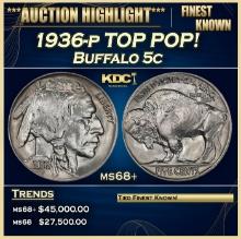 1936-p Buffalo Nickel TOP POP! 5c ms68+ SEGS