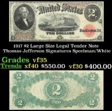 1917 $2 Large Size Legal Tender Note Thomas Jefferson Grades vf++ Signatures Speelman/White