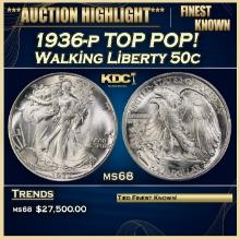 1936-p Walking Liberty Half Dollar TOP POP! 50c ms68 SEGS
