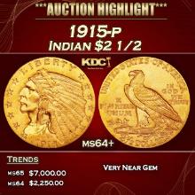 1915-p Gold Indian Quarter Eagle $2 1/2 ms64+ SEGS