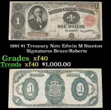 1891 $1 Treasury Note Edwin M Stanton Grades xf Signatures Bruce/Roberts