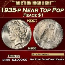 1935-p Peace Dollar Near Top Pop $1 ms66 SEGS