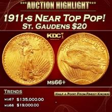 1911-s Gold St. Gaudens Double Eagle Near Top Pop! $20 ms66+ SEGS