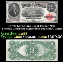 1917 $2 Large Size Legal Tender Note Thomas Jefferson Grades Select AU Signatures Speelman/White