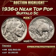 1936-d Buffalo Nickel Near Top Pop 5c ms67+ SEGS