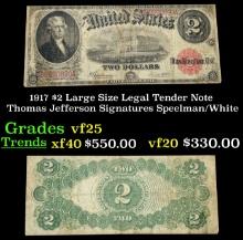 1917 $2 Large Size Legal Tender Note Thomas Jefferson Grades vf+ Signatures Speelman/White