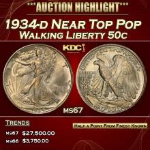 1934-d Walking Liberty Half Dollar Near Top Pop 50c ms67 SEGS