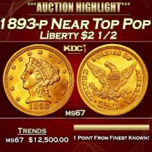 1893-p Gold Liberty Quarter Eagle Near Top Pop $2 1/2 ms67 SEGS