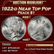 1922-d Peace Dollar Near Top Pop $1 ms67 SEGS