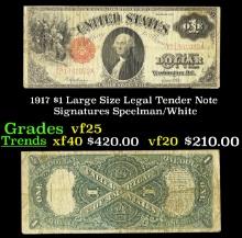 1917 $1 Large Size Legal Tender Note Grades vf+ Signatures Speelman/White