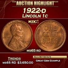 1922-d Lincoln Cent 1c ms65 rd SEGS