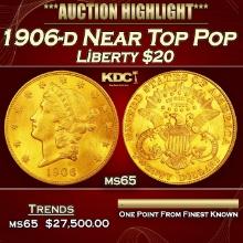 1906-d Gold Liberty Double Eagle Near Top Pop $20 ms65 SEGS