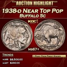 1938-d Buffalo Nickel Near Top Pop 5c ms67+ SEGS