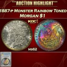 PCGS 1887-p Morgan Dollar Monster Rainbow Toned $1 ms62 PCGS