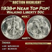 1938-p Walking Liberty Half Dollar Near Top Pop! 50c ms67+ SEGS