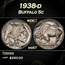 1938-d Buffalo Nickel 5c ms67 SEGS