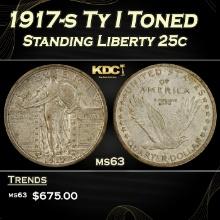 1917-s Ty I Standing Liberty Quarter Toned 25c Grades ms63