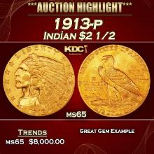 1913-p Gold Indian Quarter Eagle $2 1/2 ms65 SEGS