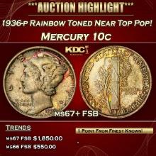 1936-p Mercury Dime Rainbow Toned Near Top Pop! 10c ms67+ FSB SEGS