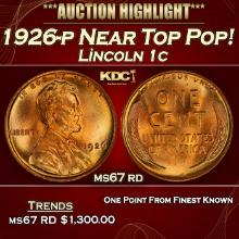 1926-p Lincoln Cent Near Top Pop! 1c ms67 rd SEGS
