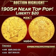 1905-p Gold Liberty Double Eagle Near Top Pop! $20 ms64+ SEGS