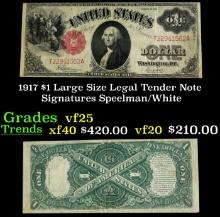 1917 $1 Large Size Legal Tender Note Grades vf+ Signatures Speelman/White